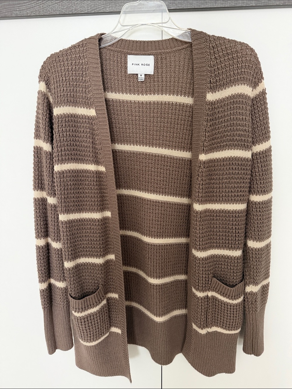 Pink Rose Taupe & Cream Striped Open Knit Cardigan